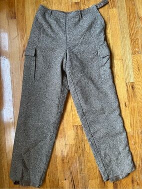 L.L.Bean 100% Lambswool Tweed Cargo Pants Brown Lined Women’s 12 MT